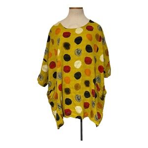 Italian Made Woven Lagenlook Oversized Tunic Yellow Polka Dot